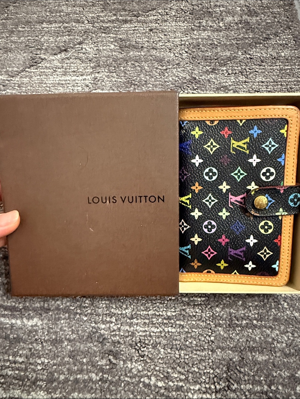 Louis Vuitton Black Multicolor Monogram Wallet with Tan Trim